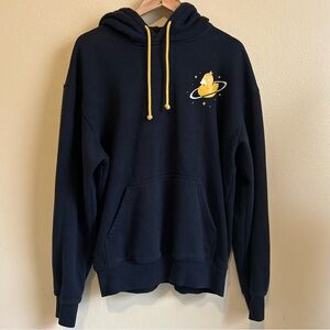 Five Hills Quackity Planet Duck Black Hoodie Size Large Logo Pockets Fleece